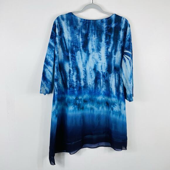 Catherines Plus Size 0X 14 16 Printed Embellished Asymmetric Tunic Top Blue - Picture 2 of 5
